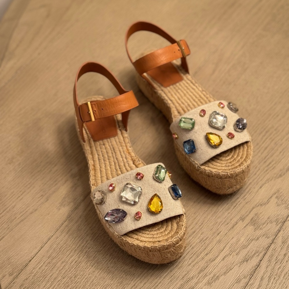 Tory Burch Jeweled Espadrille Platform Sandal